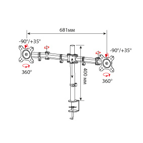 Кронштейн для трех мониторов Cactus серебристый 15″-24″ макс.8кг настольный наклон (арт. CS-VM-MP330S-AL)