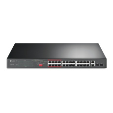 Коммутатор/ 24-port 10/100Mbps Unmanaged PoE+ Switch with 2 combo RJ-45/SFP uplink ports, rack mount