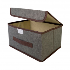 КОРОБ с крышкой для хранения ГЕЛЕОС Линен-16 (19х26,5х16 см) серый (арт. ЛИНЕН-16-СР)