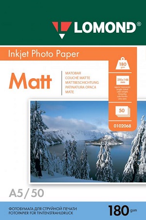Фотобумага Lomond Matt Photo Paper, A5, 180 г/м2, 50 листов (арт. 0102068)