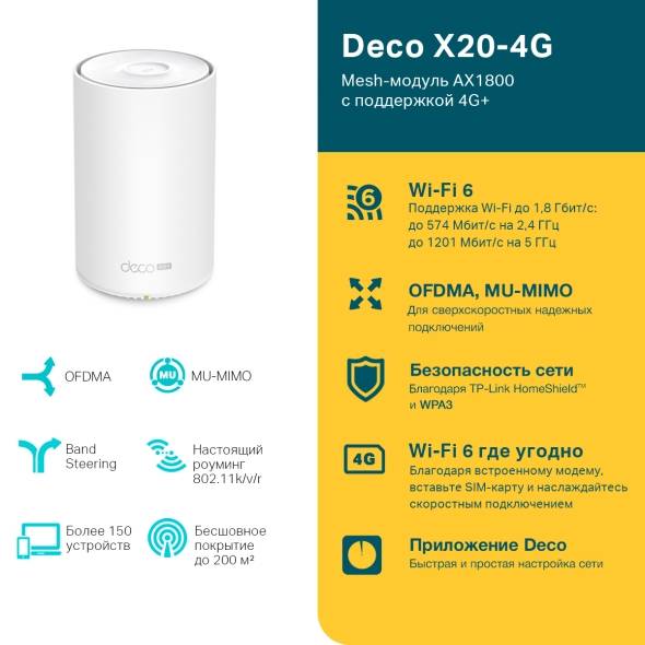 Mesh-система TP-Link Deco X20-4G(1-pack) (арт. Deco X20-4G(1-pack))