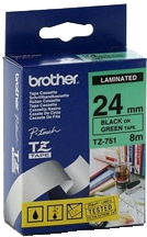 Наклейка ламинированная Brother (24 мм, черный на зеленом) (арт. TZ751)