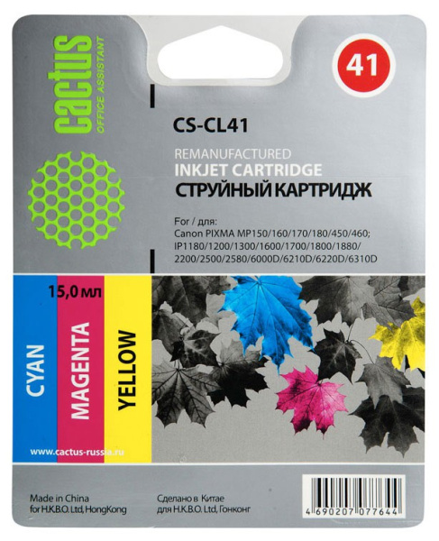 Картридж Cactus Картридж струйный CS-CL41 голубой/пурпурный/желтый для Canon (арт. CS-CL41)