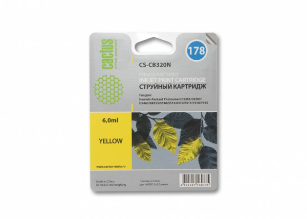 Картридж Cactus Картридж струйный CS-CB320 желтый (6мл) (арт. CS-CB320)
