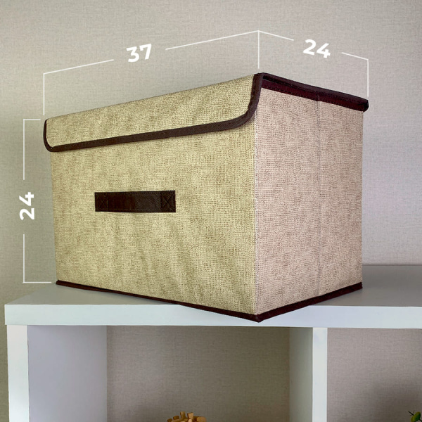 КОРОБ с крышкой для хранения ГЕЛЕОС Линен-24 (24х37х24 см) бежевый (арт. ЛИНЕН-24-БЖ)