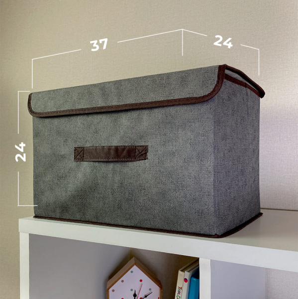 КОРОБ с крышкой для хранения ГЕЛЕОС Линен-24 (24х37х24 см) серый (арт. ЛИНЕН-24-СР)