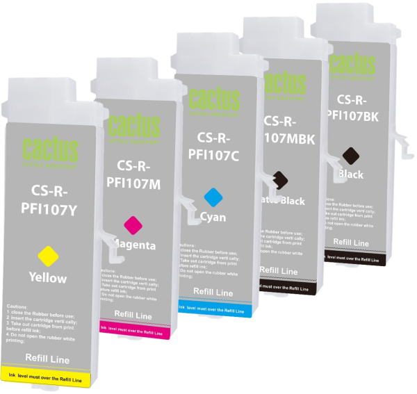 Перезаправляемый картридж Cactus (многоцветный 5 шт.) (арт. CS-R-PFI107SET)