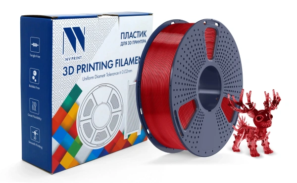 Филамент NVPRINT PLA+ прозрачный красный для 3D печати, диаметр 1.75мм, длина 330 метров, масса 1 кг