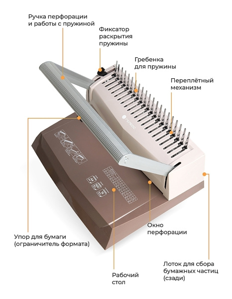 Переплетчик ГЕЛЕОС БП-16 коричневый на пластиковую пружину, А4 (арт. БП16пк)