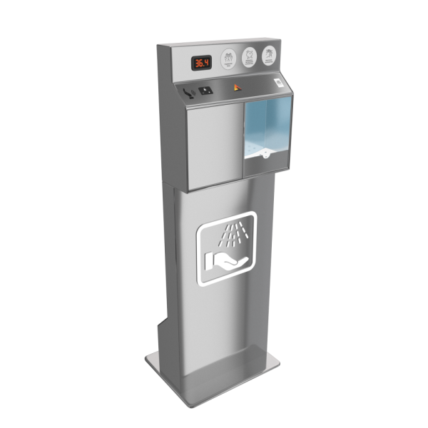 Бесконтактный напольный дезинфектор для рук BM Sanitar с бесконтактным термометром. Объем бака: 3 литра (арт. )