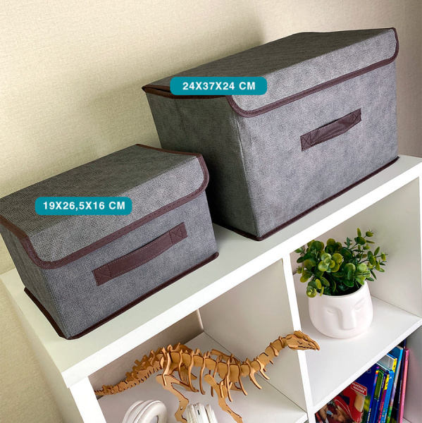 КОРОБ с крышкой для хранения ГЕЛЕОС Линен-24 (24х37х24 см) серый (арт. ЛИНЕН-24-СР)