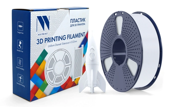 Филамент NVPRINT PLA High Speed белый для 3D печати, диаметр 1.75мм, длина 330 метров, масса 1 кг.