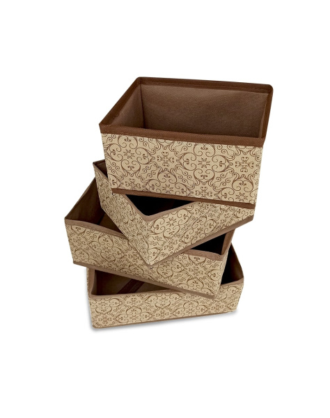 Набор коробов ГЕЛЕОС для хранения вещей, «Миндаль» / Бежевый, 26х26х8 / 20х16х8 / 20х16х8 / 26х14, 4 шт (арт. МНД_22)