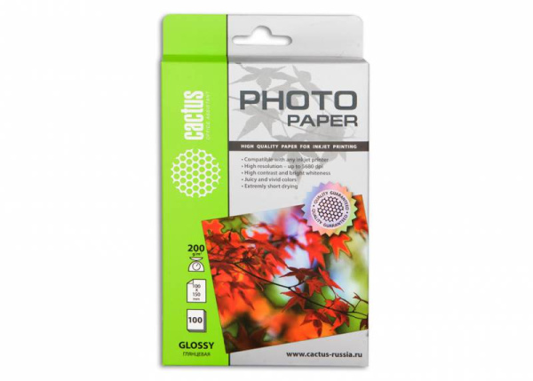Фотобумага Cactus 10x15/200г/м2/100л./белый глянцевое для струйной печати (арт. CS-GA6200100)