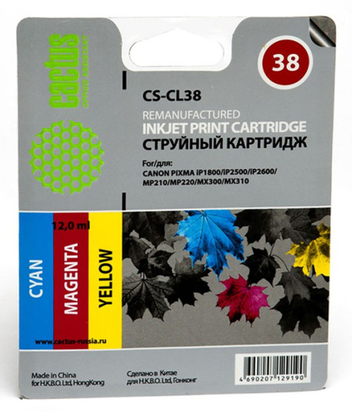 Картридж Cactus Картридж струйный CS-CL38 голубой/пурпурный/желтый для Canon (арт. CS-CL38)