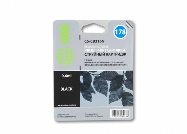 Картридж Cactus струйный CS-CB316 №178 черный (9.6 мл) (арт. CS-CB316)