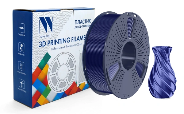 Филамент NVPRINT TPU Silk темно-синий для 3D печати, диаметр 1.75мм, длина 330 метров, масса 1 кг.