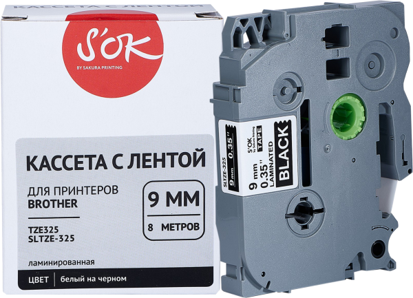 Кассета с лентой Sakura Printing TZE325 (белый, 9мм/8м) (арт. SLTZE325)