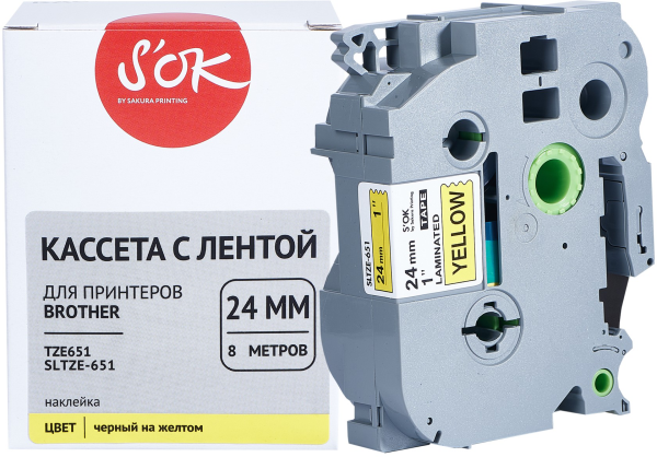 Кассета с лентой Sakura Printing TZE651 (черный, 24мм/8м) (арт. SLTZE651)