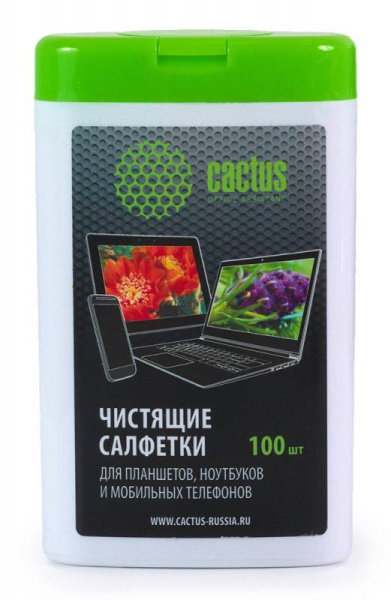 Салфетки Cactus для планшетов и смартфонов малая туба 100шт влажных (арт. CS-T1005)