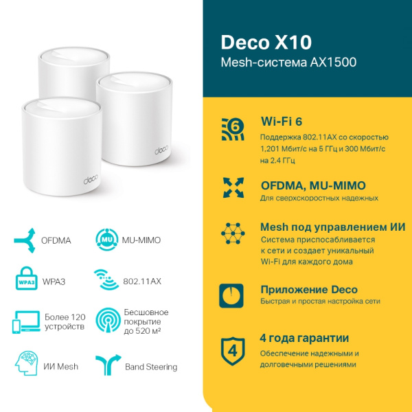 Точка доступа TP-Link Deco X10(3-pack) (арт. Deco X10(3-pack))