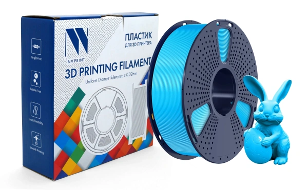 Филамент NVPRINT PETG Glow синий для 3D печати, диаметр 1.75мм, длина 330 метров, масса 1 кг.