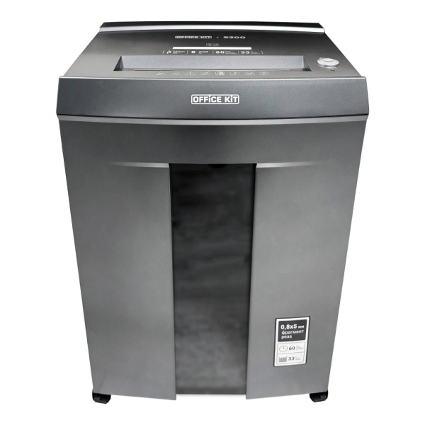 Шредер Office Kit S300, P-7, 0,8 x 5, 8 листов, 33 л., черный (арт. OK0805S300)