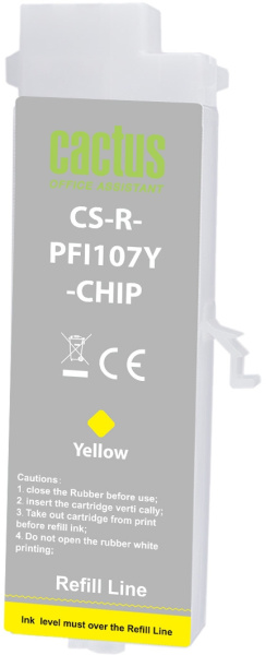 Перезаправляемый картридж Cactus (желтый, 260 мл.) (арт. CS-R-PFI107Y-CHIP)