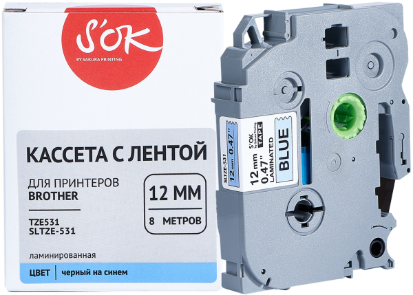 Кассета с лентой Sakura Printing TZE531 (черный, 12мм/8м) (арт. SLTZE531)