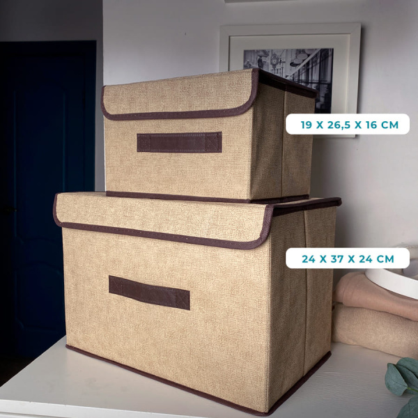 КОРОБ с крышкой для хранения ГЕЛЕОС Линен-16 (19х26,5х16 см) бежевый (арт. ЛИНЕН-16-БЖ)