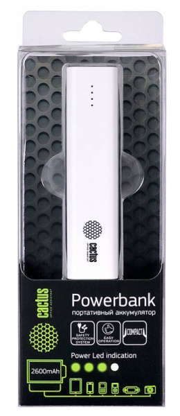 Мобильный аккумулятор Cactus CS-PBAS120-2600WT Li-Ion 2600mAh 1A белый 1xUSB (арт. CS-PBAS120-2600WT)