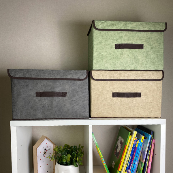 КОРОБ с крышкой для хранения ГЕЛЕОС Линен-24 (24х37х24 см) зеленый (арт. ЛИНЕН-24-ЗЛ)