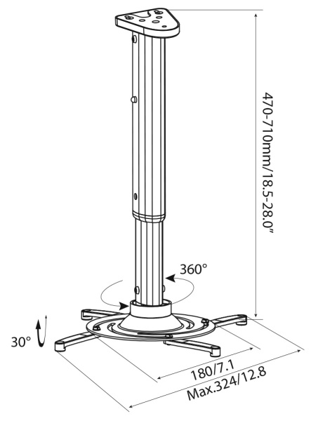 Кронштейн для проектора Cactus черный макс.23кг потолочный поворот и наклон (арт. CS-VM-PR05L-BK)