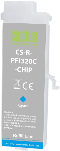 Струйный картридж Cactus (голубой, 260 мл.) (арт. CS-R-PFI320C-CHIP)