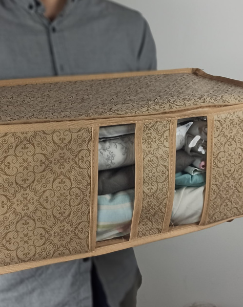 Кофр ГЕЛЕОС с окошком, для хранения вещей, «Миндаль» / Бежевый, 60х30х20 см (арт. МНД_121)