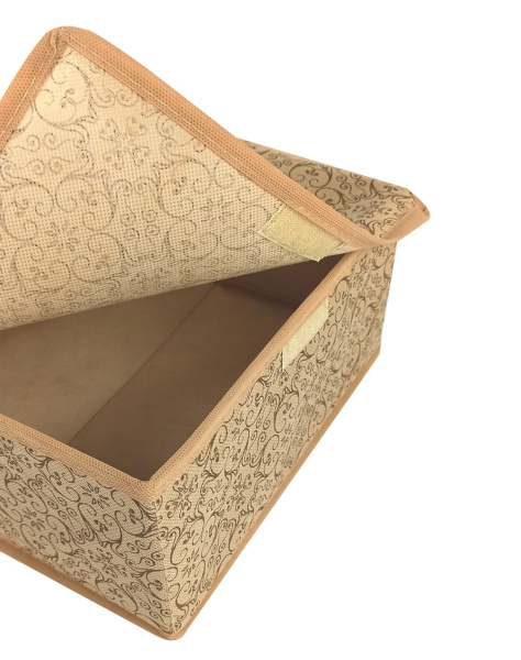 Короб ГЕЛЕОС с крышкой, для мелких вещей, «Миндаль» / Бежевый, 28х28х13 см (арт. МНД_131)