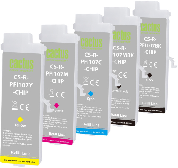 Перезаправляемый картридж Cactus (многоцветный 5 шт.) (арт. CS-R-PFI107SET-CHIP)