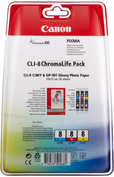 Набор картриджей Canon CLI-8 C/M/Y (многоцветный, 3 картриджа, 13 мл.) (арт. 0621B029)