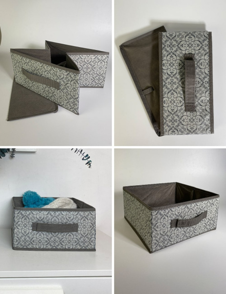 Короб ГЕЛЕОС раскладной с ручкой, «Грей» / Серый, 28х28х14 см (арт. ГРЕ-186)