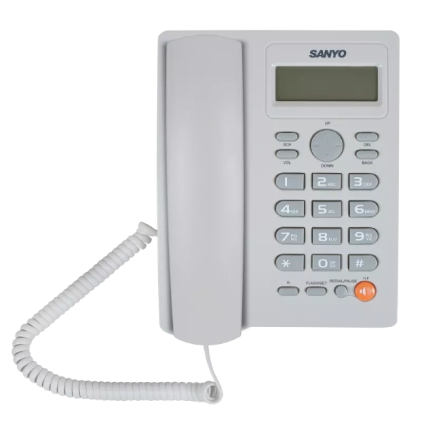 Проводной телефон SANYO RA-S306W проводной аналоговый. 16-ти значный ЖК дисплей с часами (арт. RA-S306W)