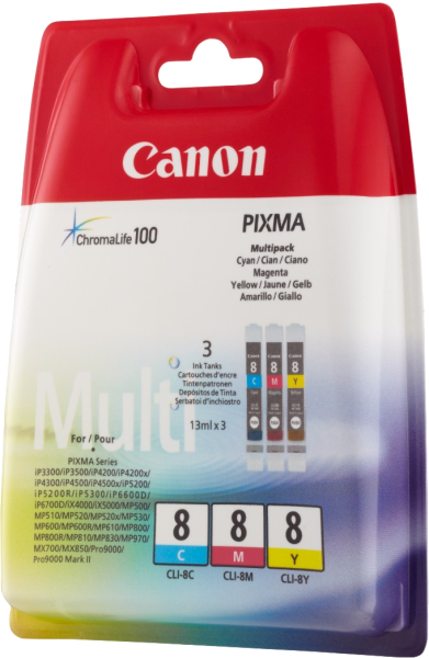 Набор картриджей Canon CLI-8 C/M/Y (многоцветный, 3 картриджа, 13 мл.) (арт. 0621B029)