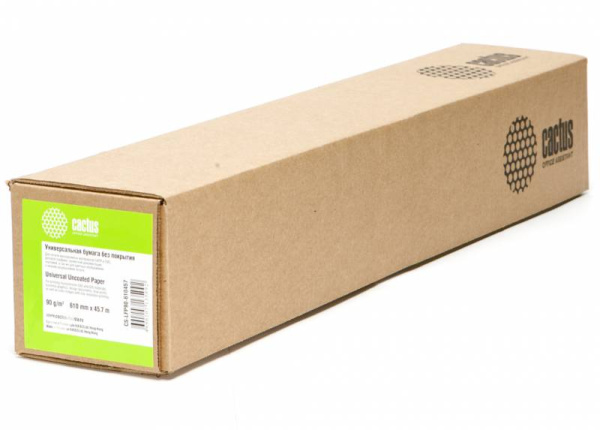 Бумага Cactus 24″(A1) 610мм-45.7м/90г/м2/ CIE171% для струйной печати 50.8мм (2″) (упак.:1рул) (арт. CS-LFP90-610457)