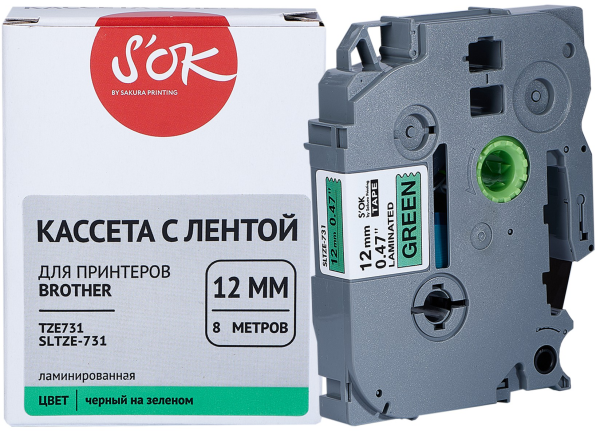 Кассета с лентой Sakura Printing TZE731 (черный, 12мм/8м) (арт. SLTZE731)