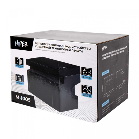 МФУ лазерное черно-белое HIPER M-1005NW Black (3-1), A4, LCD, USB, Bluetooth, RJ-45, Wi-Fi (арт. M-1005NW (BL))