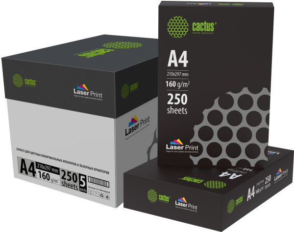 Бумага Cactus (A4, 160г/м2, 250л., белый, CIE 170%) (арт. CS-LPA4160250)