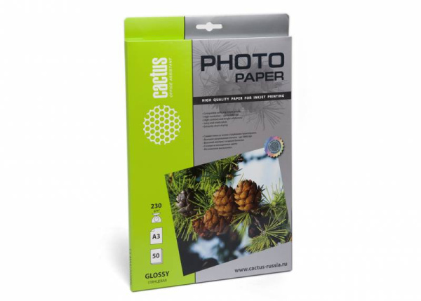 Фотобумага Cactus A3/230г/м2/50л./белый глянцевое для струйной печати (арт. CS-GA323050)