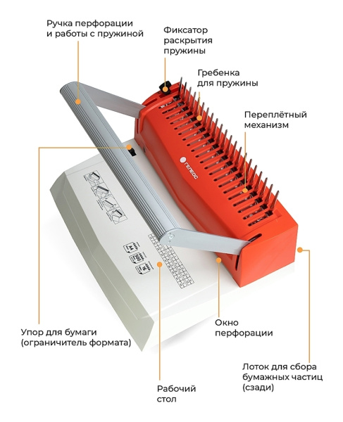 Переплетчик ГЕЛЕОС БП-16 бело-красный на пластиковую пружину, А4 (арт. БП16пбк)