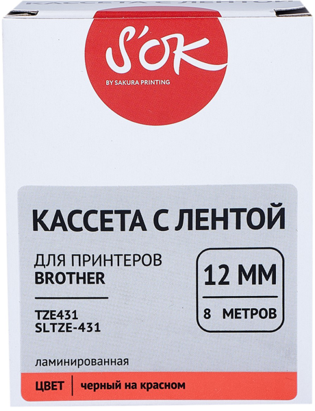 Кассета с лентой Sakura Printing TZE431 (черный, 12мм/8м) (арт. SLTZE431)