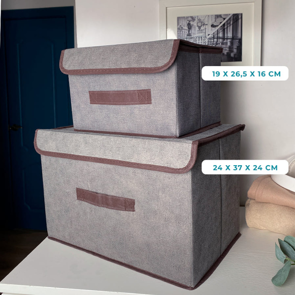 КОРОБ с крышкой для хранения ГЕЛЕОС Линен-16 (19х26,5х16 см) серый (арт. ЛИНЕН-16-СР)