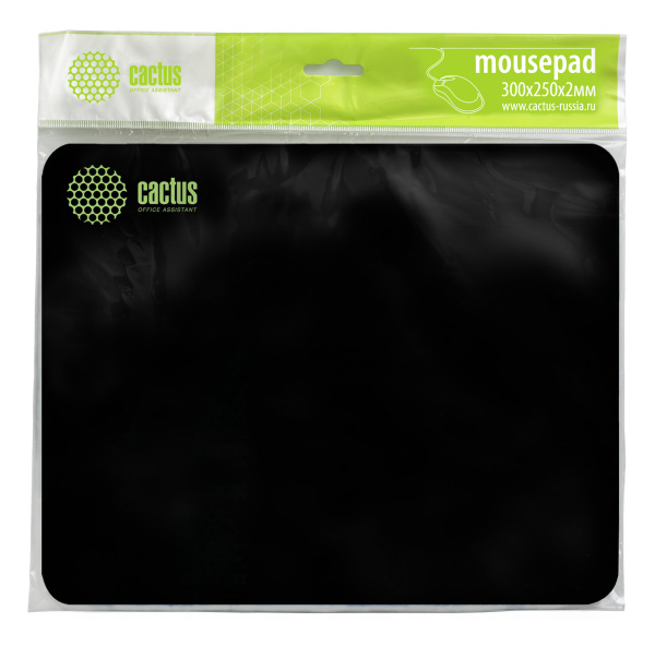 Коврик для мыши Cactus средний, черный, 300x250x2мм (арт. CS-MP-P01M)